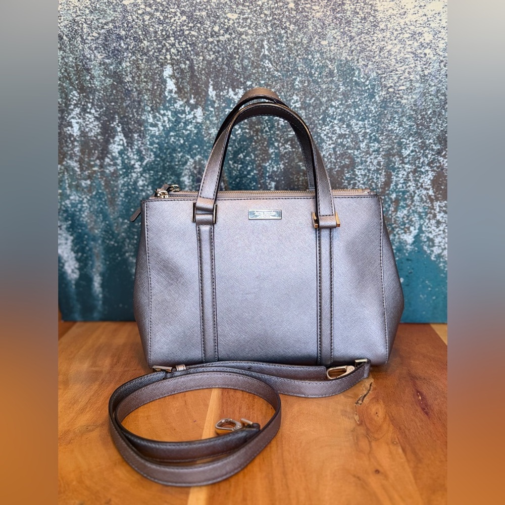 NWOT Kate Spade Newbury Lane Small Loden Satchel metallic gunmetal finish